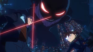 Conan and Rum facing each other with Karasuma in the background.