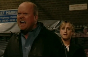 Phil lashes out at everyone in front of Sonia when he is accused of murdering Lisa and kidnapping Louise from her (2002).