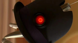 DOR-15's angry glare as she sees the t-rex.