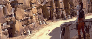 Aurra Sing on Tatooine during the Boonta Eve Race.
