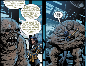 Cassandra hugs Clayface.