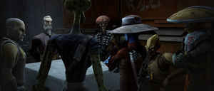 Dooku and the bounty hunters plan their attack.