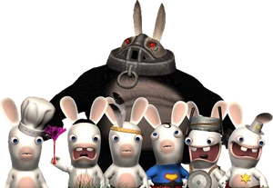 Sergueï with the other Rabbids in front of him.