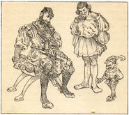 Heinzelmann the drawing of the actual Kobold, the small man on the right