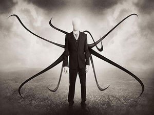 Slender Man with his tentacles extended.