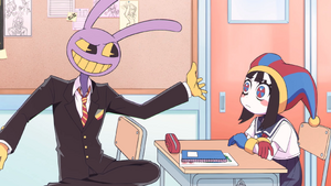 Jax complains to Pomni about being in an anime-based adventure.