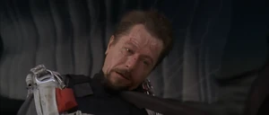 Korshunov's well-deserved death as he gets his neck snapped by his own parachute after Marshall tied it and maturely taunted him to get off his plane.