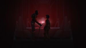 Maul and Ezra see the glowing Sith holocron.