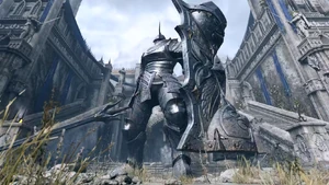 The Tower Knight as he appears in the PlayStation 5 remake of Demon's Souls.