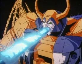 Unicron attacking the combine forces of the Autobots and the Decepticons in Cybertron space.