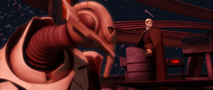 Grievous reluctantly informs Count Dooku that the survivors have escaped, meaning the Republic will learn of the Separatists' secret weapon.