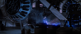 The Emperor slowly increases the intensity of the lightning, torturing Luke who then calls out to his father to help him.