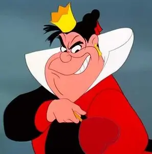 The Queen of Hearts' evil grin before she sentenced the gardeners to have their heads chopped off