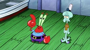 Mr. Krabs asks Neptune if he wants to order something.