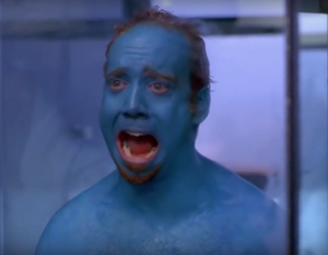 Wolf screams as she sees his skin dyed blue