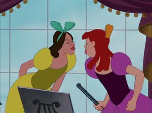 Anastasia and Drizella sticking their tongues at each other.