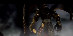 Onaga with Shinnok's Amulet after Raiden's failed sacrifice.