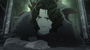 The man hopelessly watches as Lady leaves him to die.