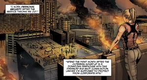 Steve overlooking a city destroyed by The Crossed.