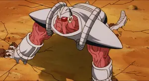 Cacao lands on the ground after getting hit by Goku.