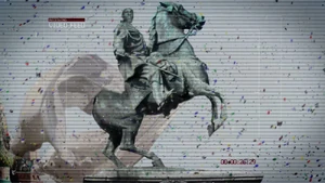 A memorial statue of Zakhaev that hails him as Russia's hero.