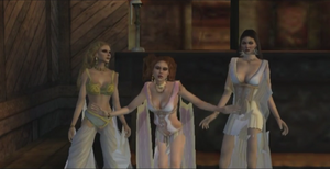 Marishka, Aleera and Verona introduce themselves to Van Helsing.
