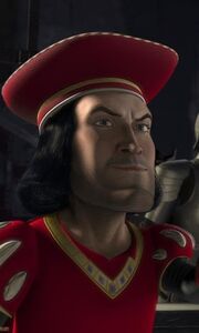 Lord Farquaad glances at the Magic Mirror
