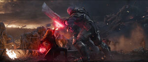 Thanos battling Scarlet Witch.