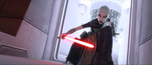 Ventress somersaulted over Skywalker.