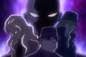 The anime version of the Boss' silhouette behind Gin, Vodka and Velmouth.