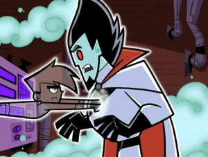 An invisible Danny flies through Vlad,