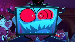 Vox celebrating after Adam injures Alastor.