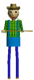 Baldi in his farming outfit slapping his ruler.