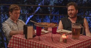 Scotty eating dinner with Gideon.