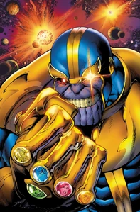 Thanos with his Infinity Gauntlet.
