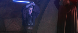 Dooku then slowly advanced on Skywalker and both angled their blades into a high guard position.