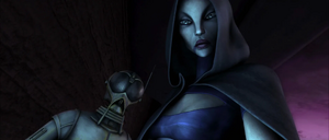 Ventress and 4-A7 collected a recording of the Jedi manhandling the child and sent the data to Dooku who instructed his apprentice that she was now to recover the Huttlet and return him to Jabba.