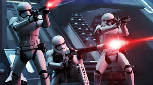 First Order Stormtroopers firing.