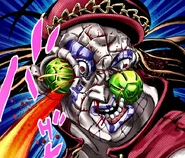 Oyecomova having his face crushed by Gyro's Steel Balls, signaling his defeat.