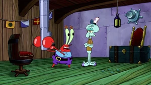 Mr. Krabs testing Squidward’s job as manager.