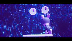 Azimoo's eyes appear in front of the Rabbid Hero