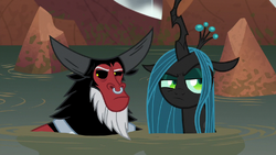 Tirek and Chrysalis unamused in the water S9E8