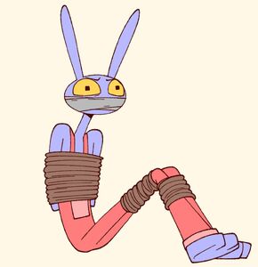 Artwork of a tied-up Jax, resembling him in Episode 3.