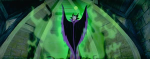 Maleficent's evil laugh as she celebrates her triumph in fulfilling her curse.