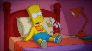 Malibu Stacy carving "Who's sorry now?" on Bart's body with a scalpel.