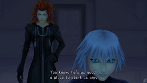 Axel manipulating Riku Replica to kill Zexion.