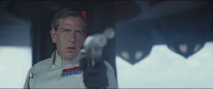 Krennic just before he is shot by Cassian Andor and then the Death Star ending his life.