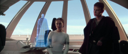 Mace Windu orders Anakin to protect Amidala at all costs and to stay on Tatooine.