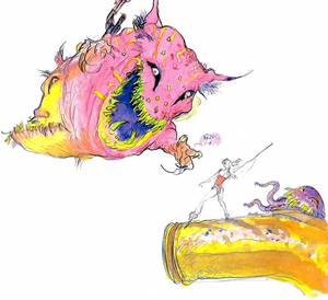 Typhon in artwork of Final Fantasy VI battling Terra with Ultros.
