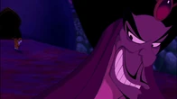 Jafar noticing Jasmine's pet tiger, Rajah about to attack him.
